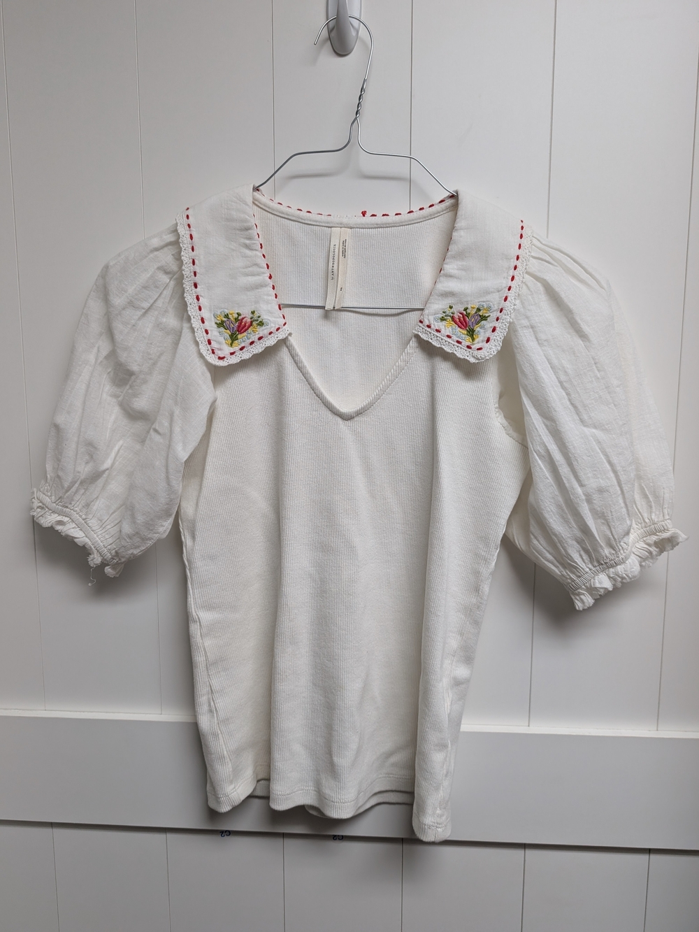 Anthroplogie Embroidered Collar Puff Sleeve Top - White - Picture 2 of 6